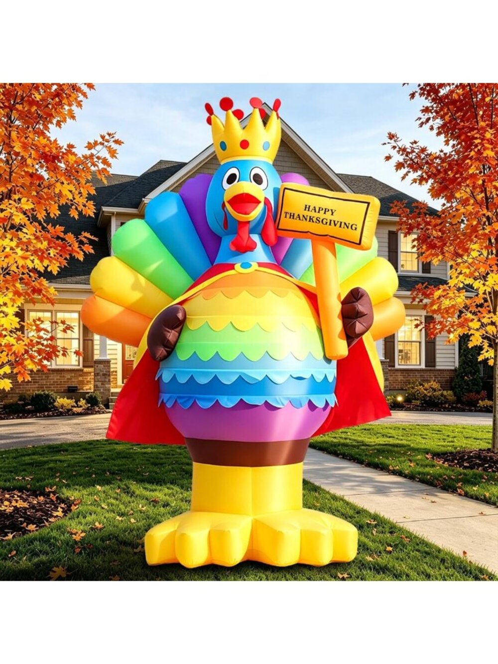 6FT Inflatable Turkey Decoration - Happy Thanksgiving Yard Sign, Festive Outdoor